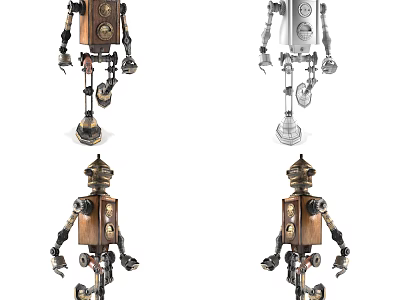 Different Styles of Smart Machines with Vintage Mechanical Design and Wooden Metal Structures 3d model