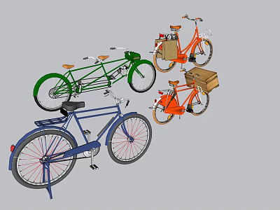 Vintage Bicycles Design Collection With Green Blue Orange Colors And Baskets 3d model