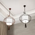 Cage Shaped Pendant Lights Brown Black Metal Frame With Tassel Decoration For Interior Ceiling Design