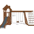 Outdoor Wooden Playground Equipment with Slide Swings Climbing Ladder and Tower