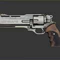 Vintage Metallic Revolver With Silver Body And Brown Wooden Grip Design