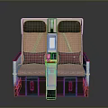 Comfortable Airplane Seats With Plaid Upholstery Headrests Armrests And Storage Compartments
