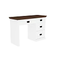 Simple White Desk With Dark Wood Top And Metal Handle Drawers