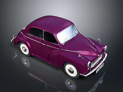 Shiny Purple Vintage Classic Car with White Wheels and Retro Design 3d model