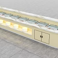 Long Dining Table Featuring Marble Countertop Warm Food Containers Built in Lights And Storage Cabinets