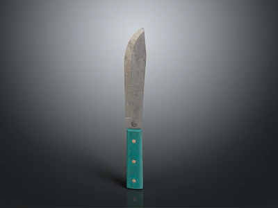 Worn Metal Blade Knife With Turquoise Handle And Metal Rivets On Gray Background 3d model