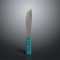 Worn Metal Blade Knife With Turquoise Handle And Metal Rivets On Gray Background