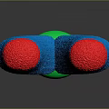 Blue Structure With Red Ends And Green Central Ring On Dark Surface