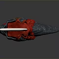 Fantasy Spiked Blade With Red Black Design And Serrated Edge Wooden Handle