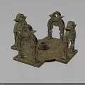 Intricate Classical Stone Architectural Model With Arches Carvings And Circular Base