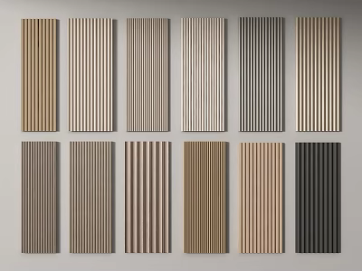 Various Colored Vertical Striped Wall Panels With Wooden Texture For Home Decor 3d model