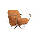 Orange Single Sofa With Velvet Upholstery Wooden Armrests And Metal Base