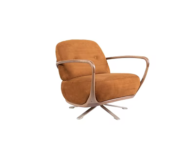 Orange Single Sofa With Velvet Upholstery Wooden Armrests And Metal Base 3d model