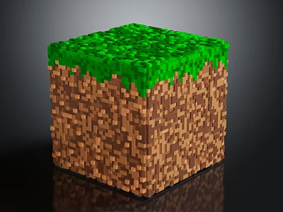 Cartoon Style Pixel Art Grass Block With Green Top And Brown Dirt Texture 3d model
