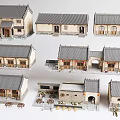 Traditional Chinese Architecture Models With Gray Tile Roofs And Courtyard Scenery