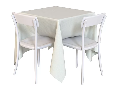 Simple Square Table With White Chairs And Beige Tablecloth In Minimal Design 3d model