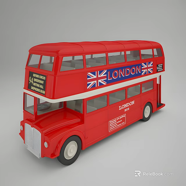 Red London Double Decker Bus With Union Jack Design And Classic Details 3d model 