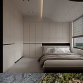 Modern Tatami Bedroom With White Built in Wardrobes Window Blinds And City View
