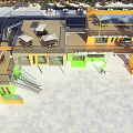 Modern Museum Building With Colorful Yellow Green Structures And Open Exhibition Space