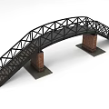 Black Metal Arch Bridge With Red Brick Piers And Truss Structure Design