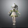 Fantasy Elven Character With White Hair Green Eyes Translucent Wings And Decorative Green Dress
