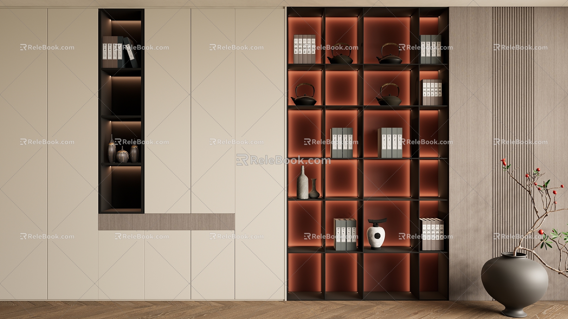 New Chinese bookcase background wall Decorative bookcase background wall 3d model