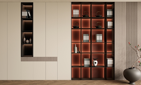 New Chinese bookcase background wall Decorative bookcase background wall 3d model