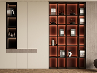 New Chinese bookcase background wall Decorative bookcase background wall 3d model