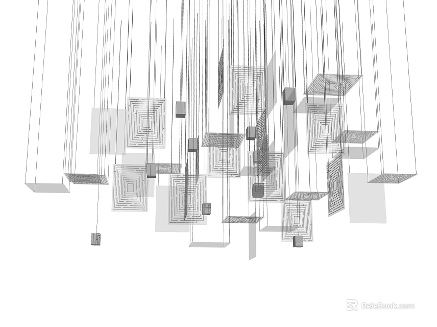 Modern Open Kitchen Ceiling Design With Stylish Pendant Lights And Decorative Elements 3d model