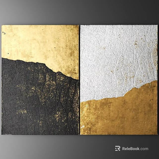 Modern Textured Wall Decor with Gold Black White Canvas Panels for Home Decoration 3d model 