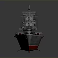 Realistic Warship 3D Model Featuring Gray Hull Red Bottom And Deck Structures 3d model