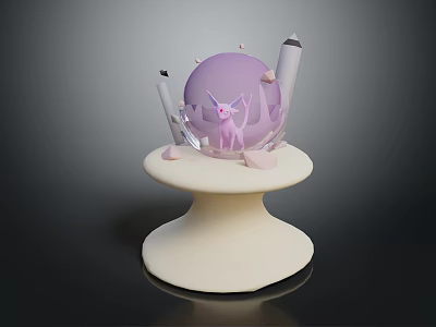 Pink Game and Movie Character Inside Purple Sphere on White Base with Transparent Cover 3d model