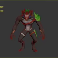 Mythical Creature Character With Spiked Hair Flaming Shoulder Orange Straps And Muscular Dark Gray Body
