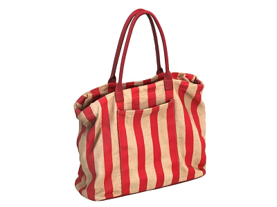 Red and White Striped Canvas Handbag with Red Handles for Daily Fashion Use 3d model