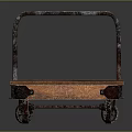 Four Vintage Wooden Pallets With Metal Hooks Arranged In A Row On Dark Background