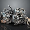 Rusty Old Car Engine Parts With Various Mechanical Components And Metal Gears