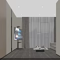 Modern Bright Minimalist Office Reception With Circular Ceiling Lights And Blue Gradient Accent Wall