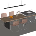 Modern Bar Counter With Wooden Top Marble Sink Area Pink Black Chairs And Pendant Light