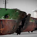 Rusted Green Ship With Damaged Hull And Weathered Exterior Metal Features