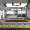 Automotive Service Showroom With Glass Doors Interior Lighting And Grid Floor Design