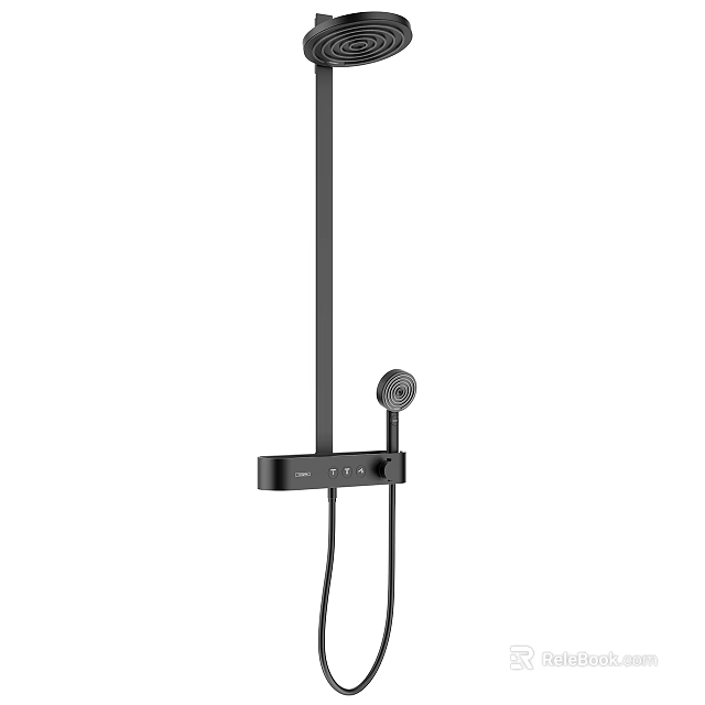 Black Modern Shower System With Handheld Head Adjustable Bar And Control Panel 3d model 