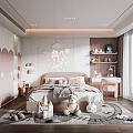 Cozy Pink White Kids Room With Cloud Star Decor Lights Stuffed Toys And Bookshelf