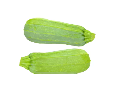 Two Fresh Green Zucchini Vegetables With Striped Skin On White Background 3d model