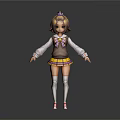 3D Character Model Featuring Short Hair Bow White Long Sleeve Top Yellow Skirt Red Shoes