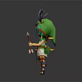 Game and Movie Character with Green Hair Antler Headdress Bow and Arrow Green White Outfit