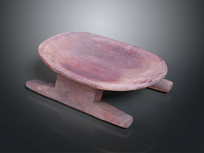 Rustic Wooden Oval Tray With Crossed Leg Support On Black Background 3d model