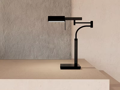 Black Modern Desk Lamp on Beige Tabletop with Grey Wall Background Design 3d model