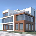 Modern Industrial Park Building With Large Glass Windows And Multi storey Design 3d model