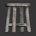 Rustic Wooden Stool With Round Distressed Seat And Crossed Legs Design