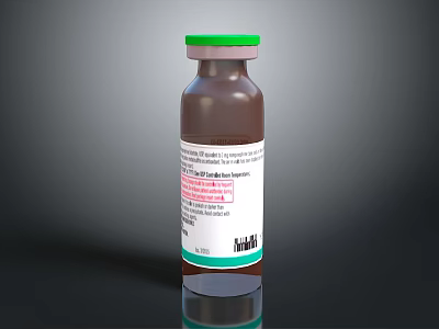 Medical Device Brown Glass Vial With Green Cap And Instruction Label 3d model